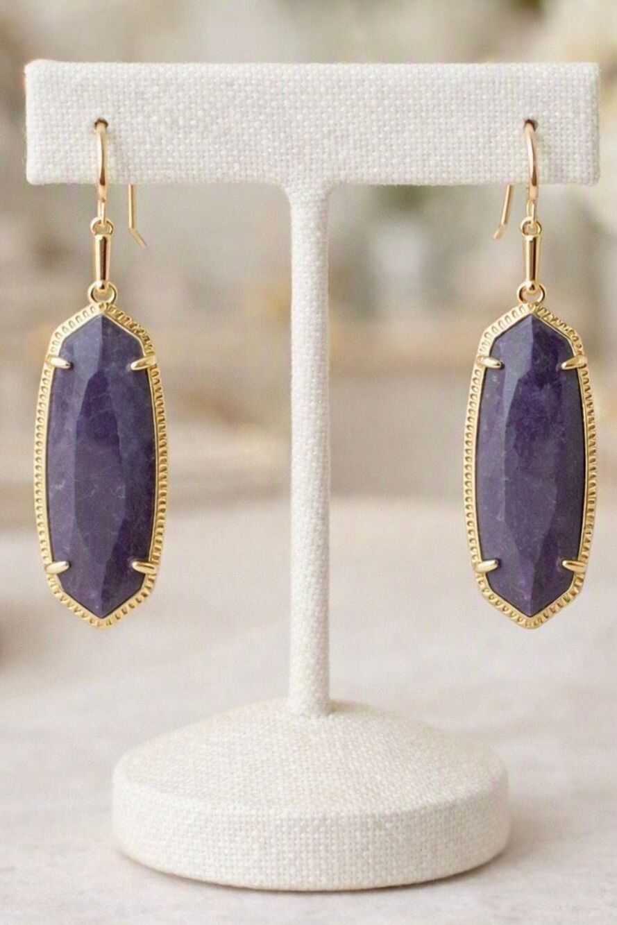 Kendra Scott Purple Stone Gold Long Drop Dangle Statement Earrings